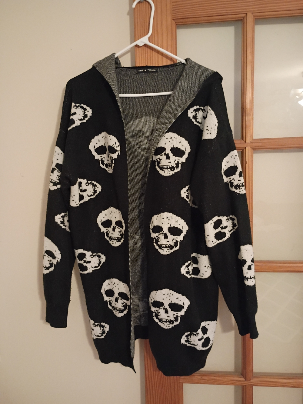 SHEIN Black Cardigan Sweater with White Skull Pattern